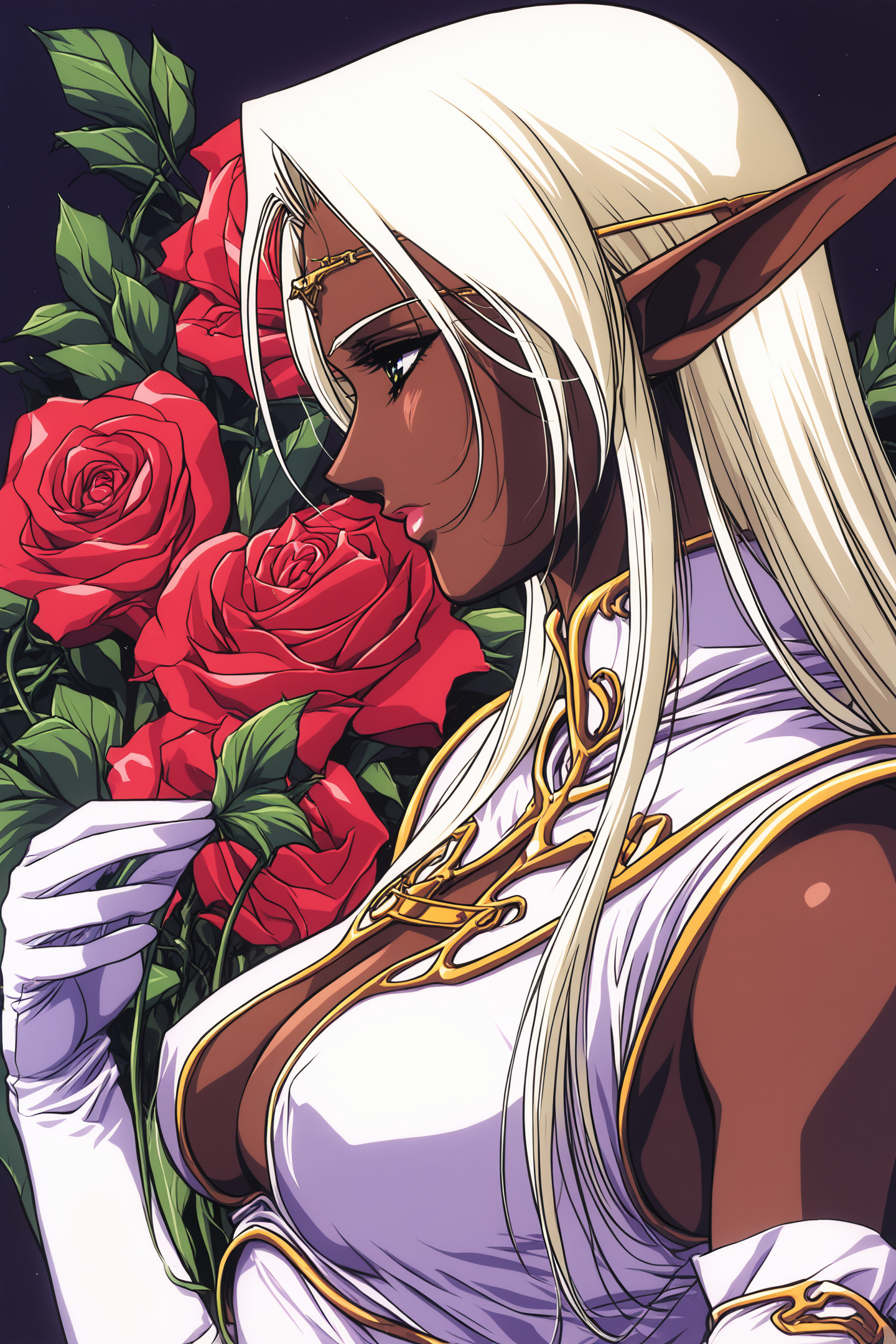 37974-3405609754-1girl,Pirotess,elf,solo,dark-skinned female,dark skin,pointy ears,dark elf,flower,rose,gloves,white hair,breasts,long hair,cleav.png